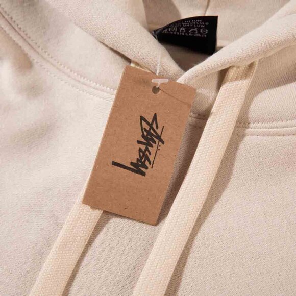 Men's Stussy Cream Printed Hooded Drawstring Sweatshirt Size: M - Picture 11 of 12